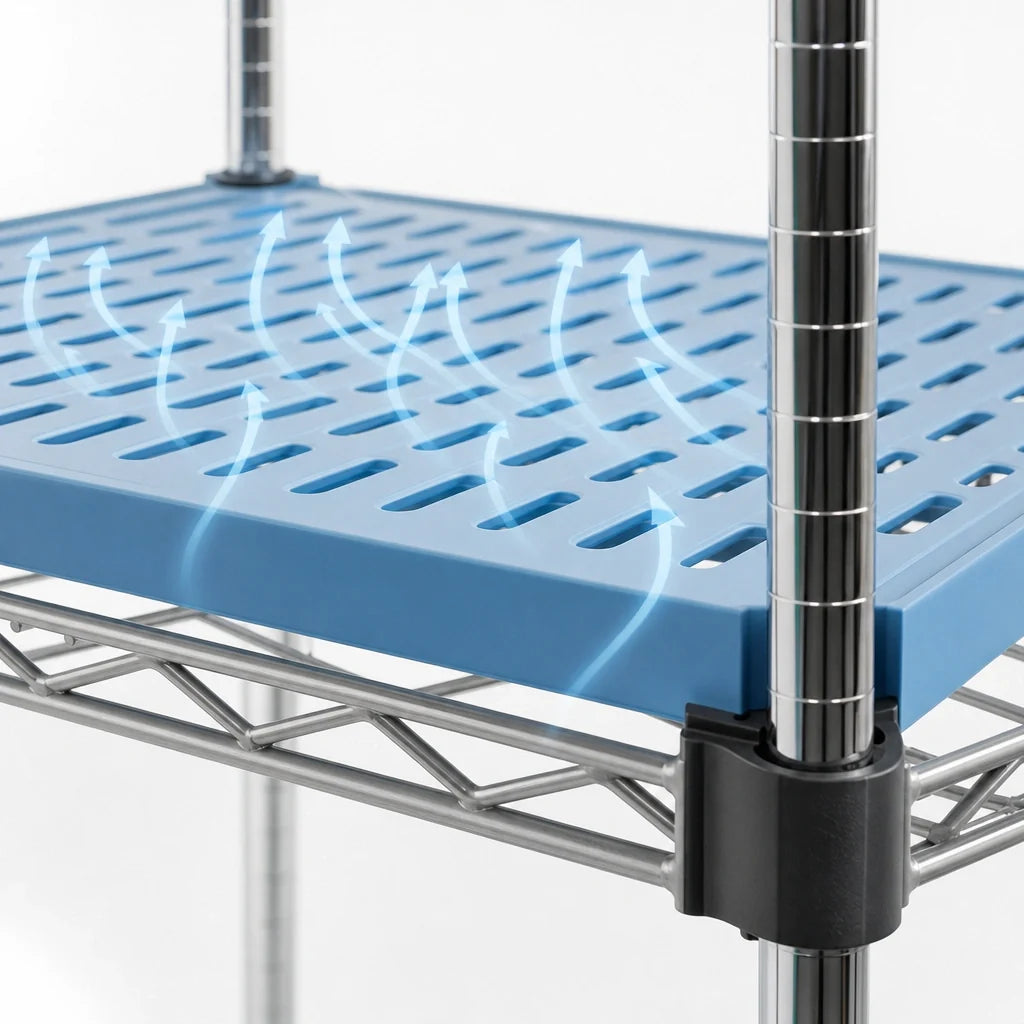 Eagle Group QuadPlus QPF-QA1854C-BL 54" x 18" Blue Louvered Polymer Shelf Mat with Chrome Quad-Adjust Wire Frame Case of 2