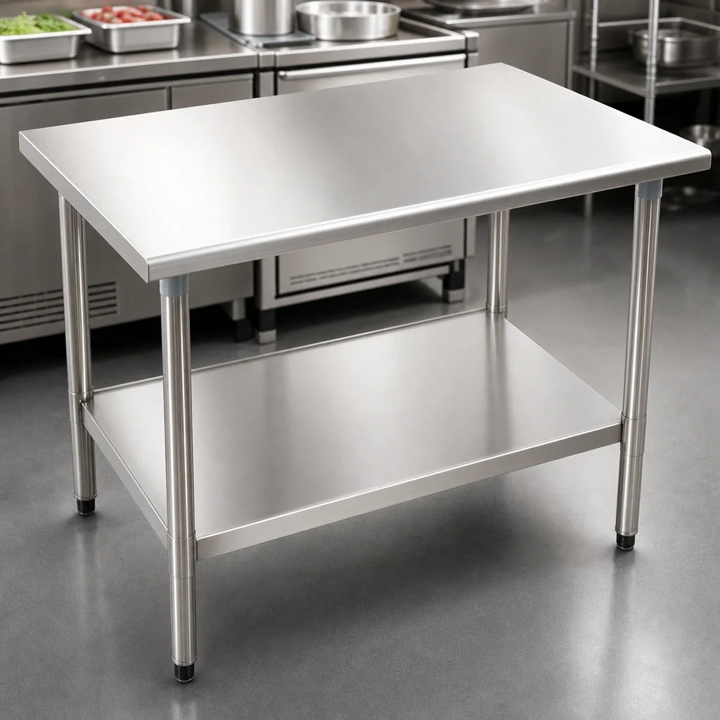 Eagle Group Deluxe T3060SEB 60 x 30-Inch Stainless Steel Work Table, 16-Gauge 300 Series Top, Rolled Edges, Adjustable Undershelf