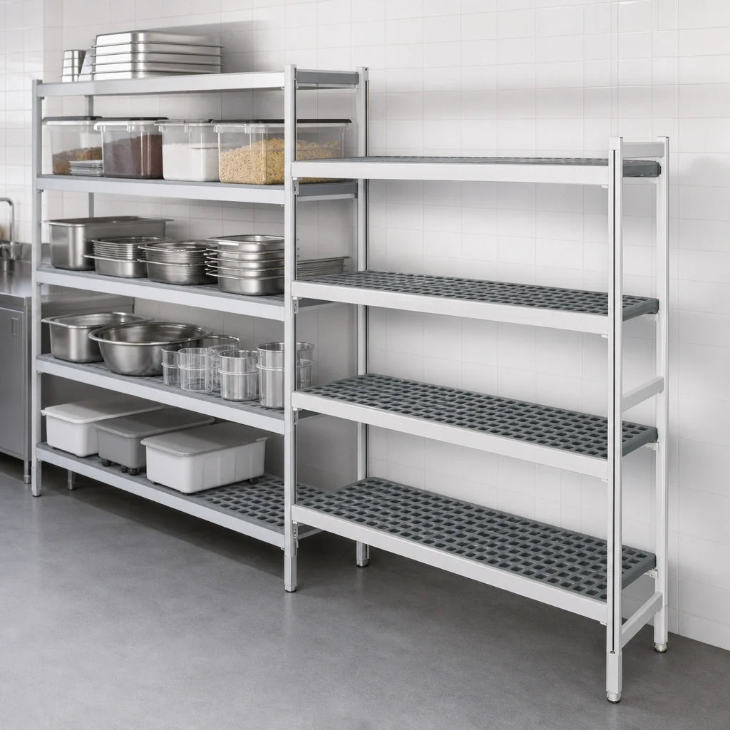 Fermod Fermostock 4R38A83-E 4-Tier Gray Polymer Shelving Add-On Unit, Perforated, 83"H x 38"W x 14"D