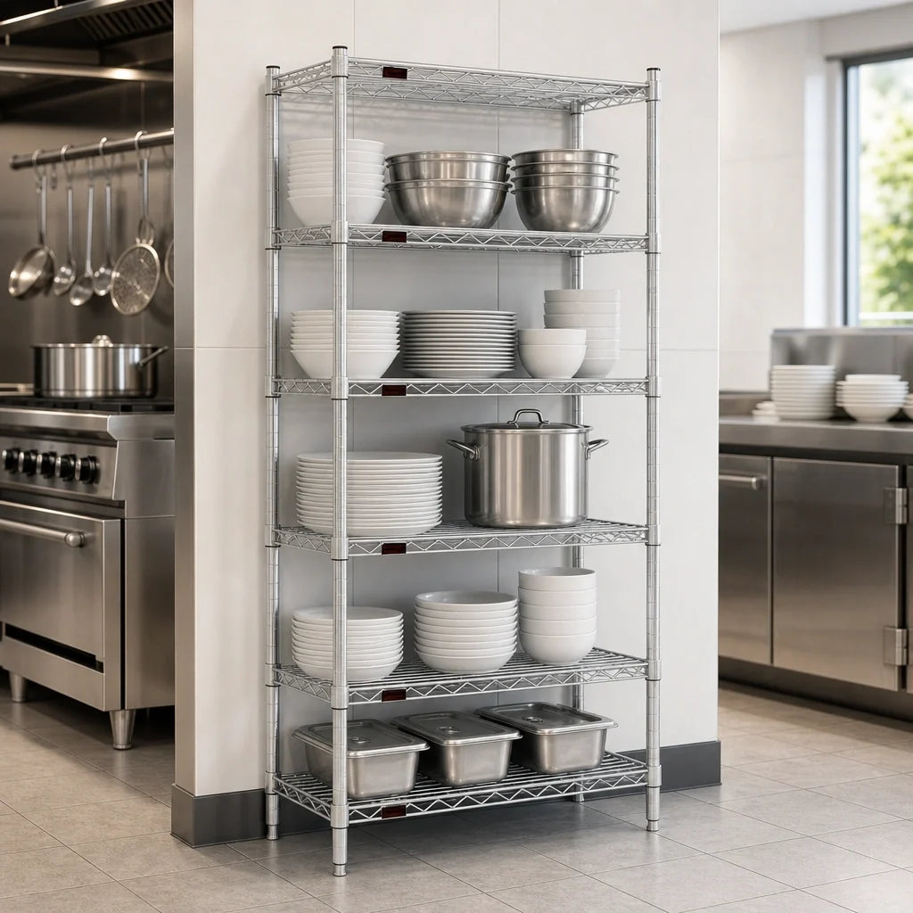 Eagle Group S5-74-2130C 5-Tier Stationary Wire Shelving Starter Unit, 30 x 21 x 74 Inches, Chrome-Plated