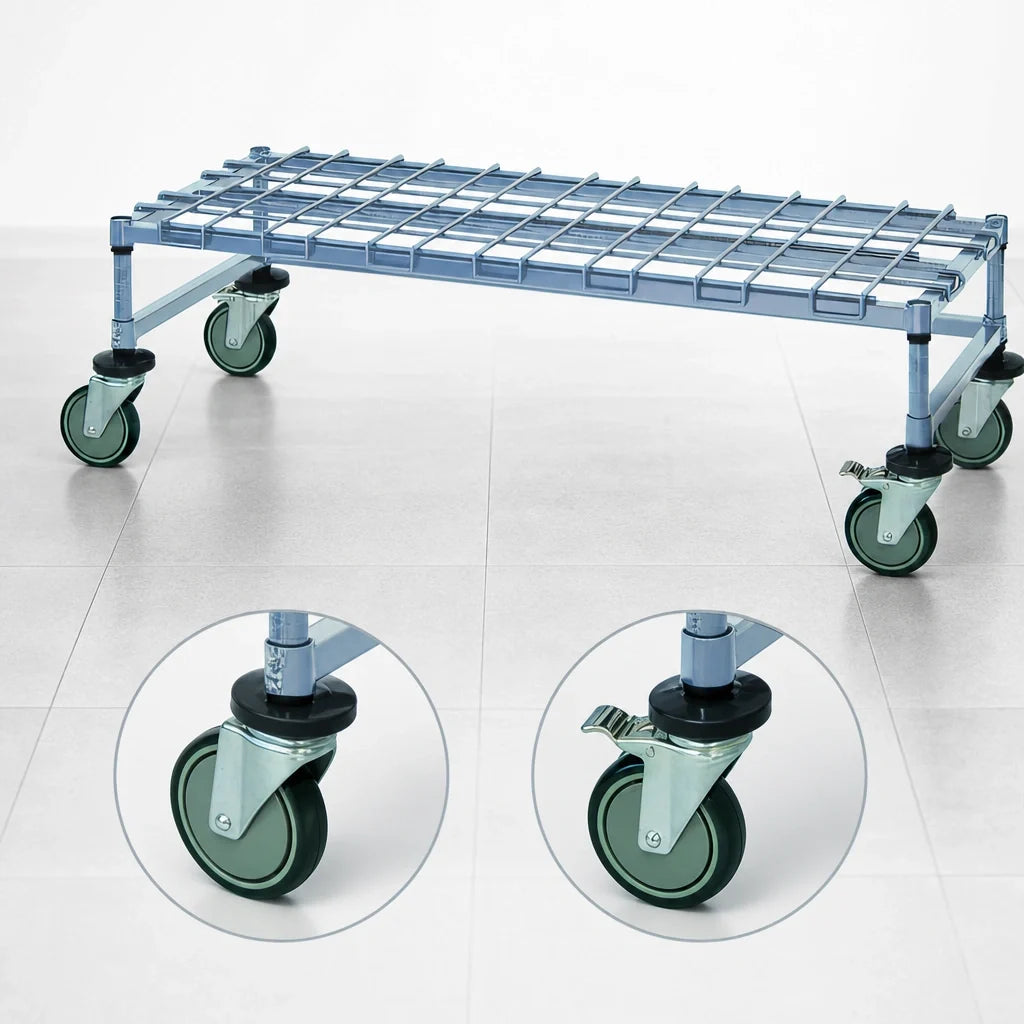 Quantum M18306DGY Mobile Wire Dunnage Platform Rack, 60"W x 18"D x 12"H, Gray Epoxy Antimicrobial Finish