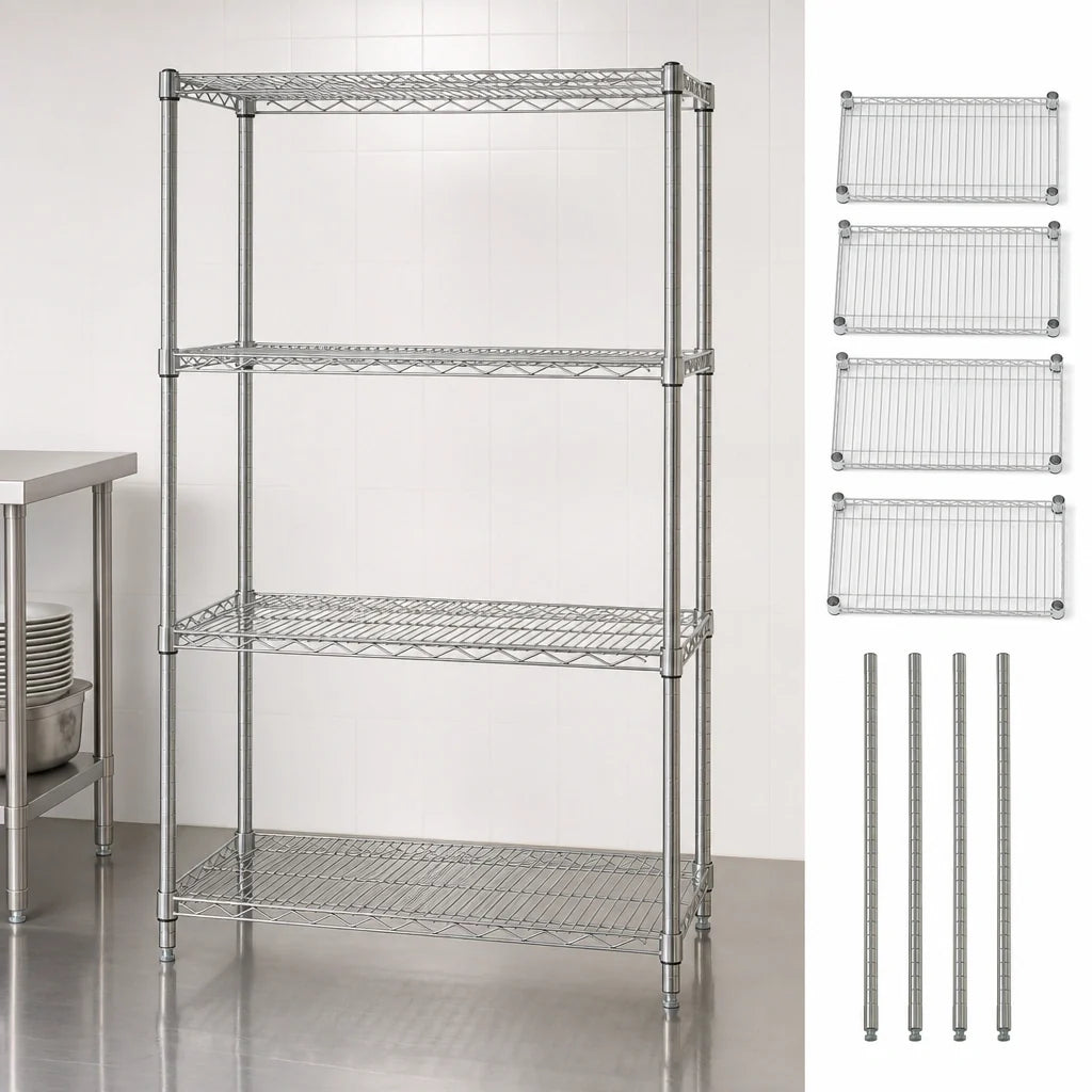 Quantum WR63-3036C 4-Shelf Chrome Wire Shelving Starter Unit, 36"W x 30"D x 63"H