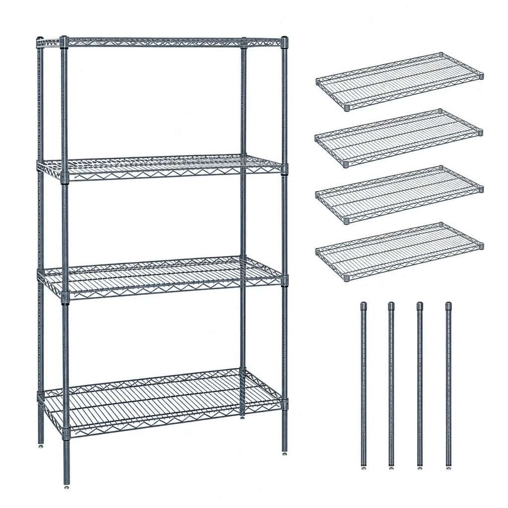 Quantum WR74-1236GY Wire Shelving Starter Kit, 36"W x 12"D x 74"H, 4-Shelf, Gray Epoxy Finish
