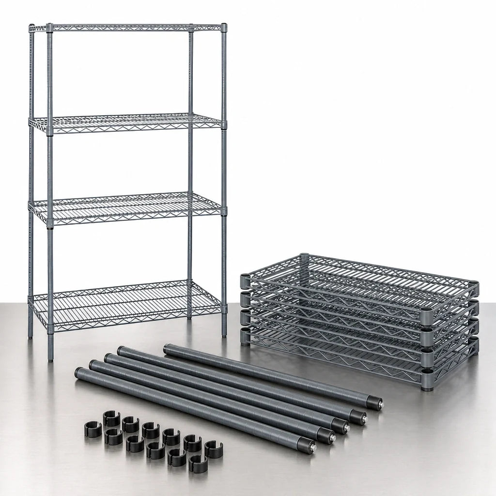 Quantum WR63-3660GY Wire Shelving Starter Unit, 60"W x 36"D x 63"H, 4 Shelves, Gray Epoxy Finish