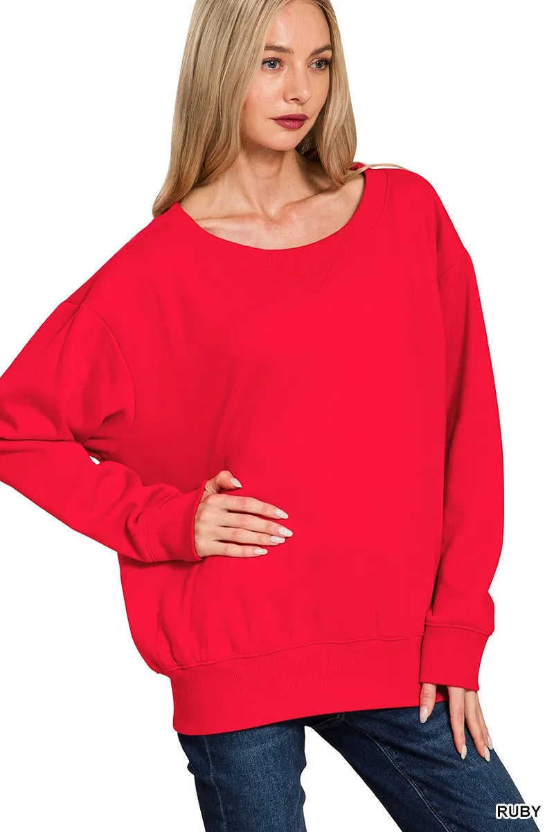 Zenana Fleece Boat Neck Sweatshirt