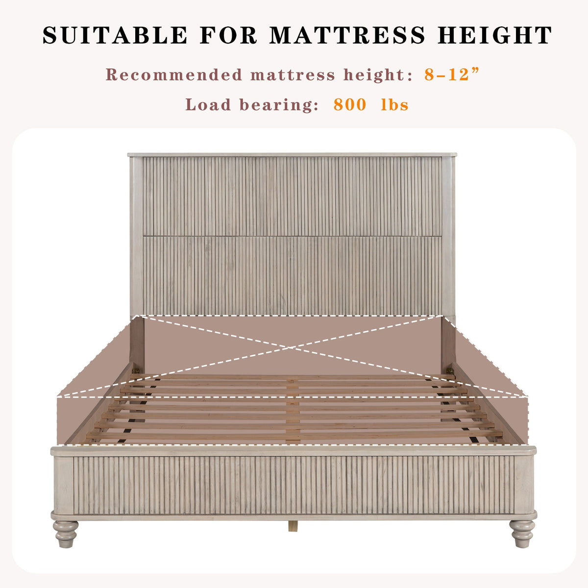 Platform Bed Frame with Tall Headboard - Solid Wood, Queen & King Sizes