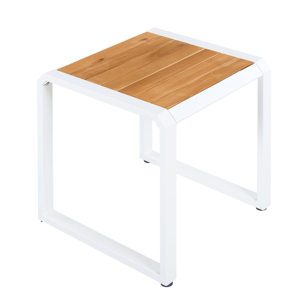 Outdoor Side Table with Teak Wood Top – Acacia & Iron Frame