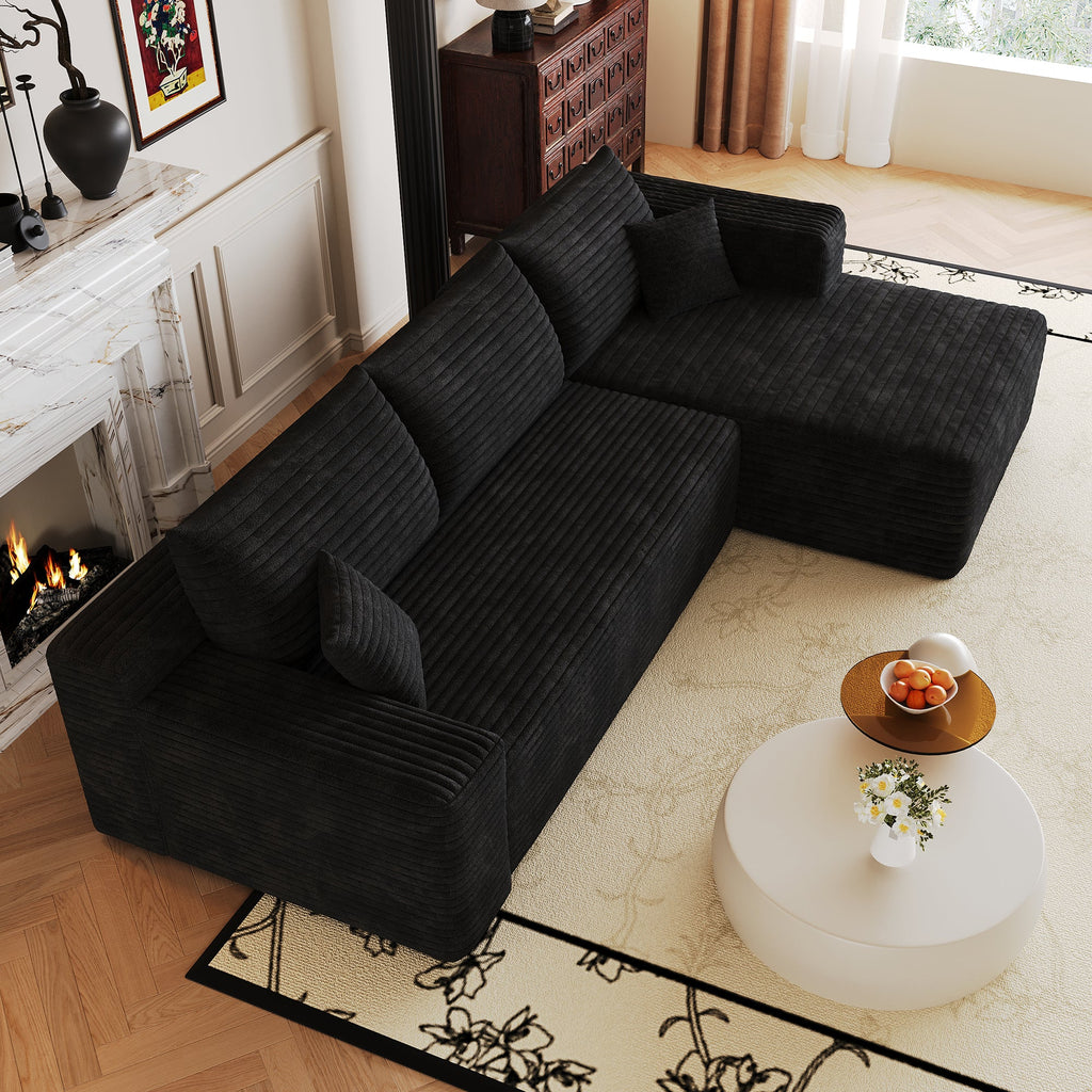 Modern Minimalist Cloud Sectional Sofa with Plush Corduroy Fabric - Light Gray