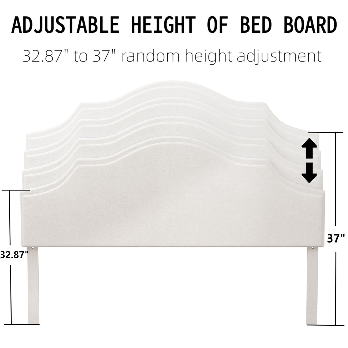 King Upholstered Platform Bed Frame with Adjustable Headboard - White