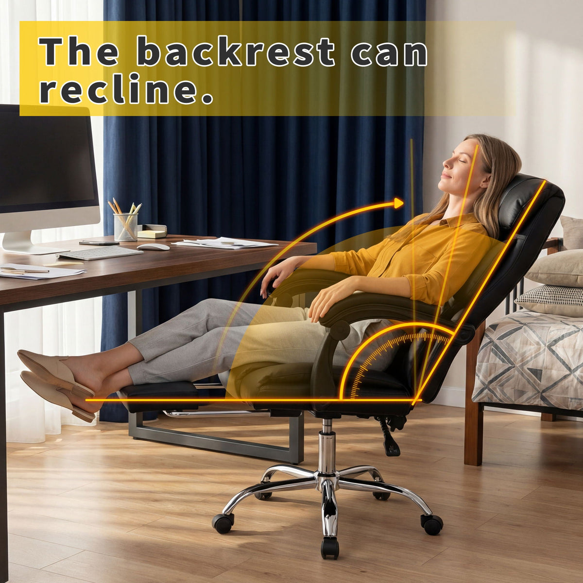 Executive Office Chair with Foot Rest and Adjustable Height - Black