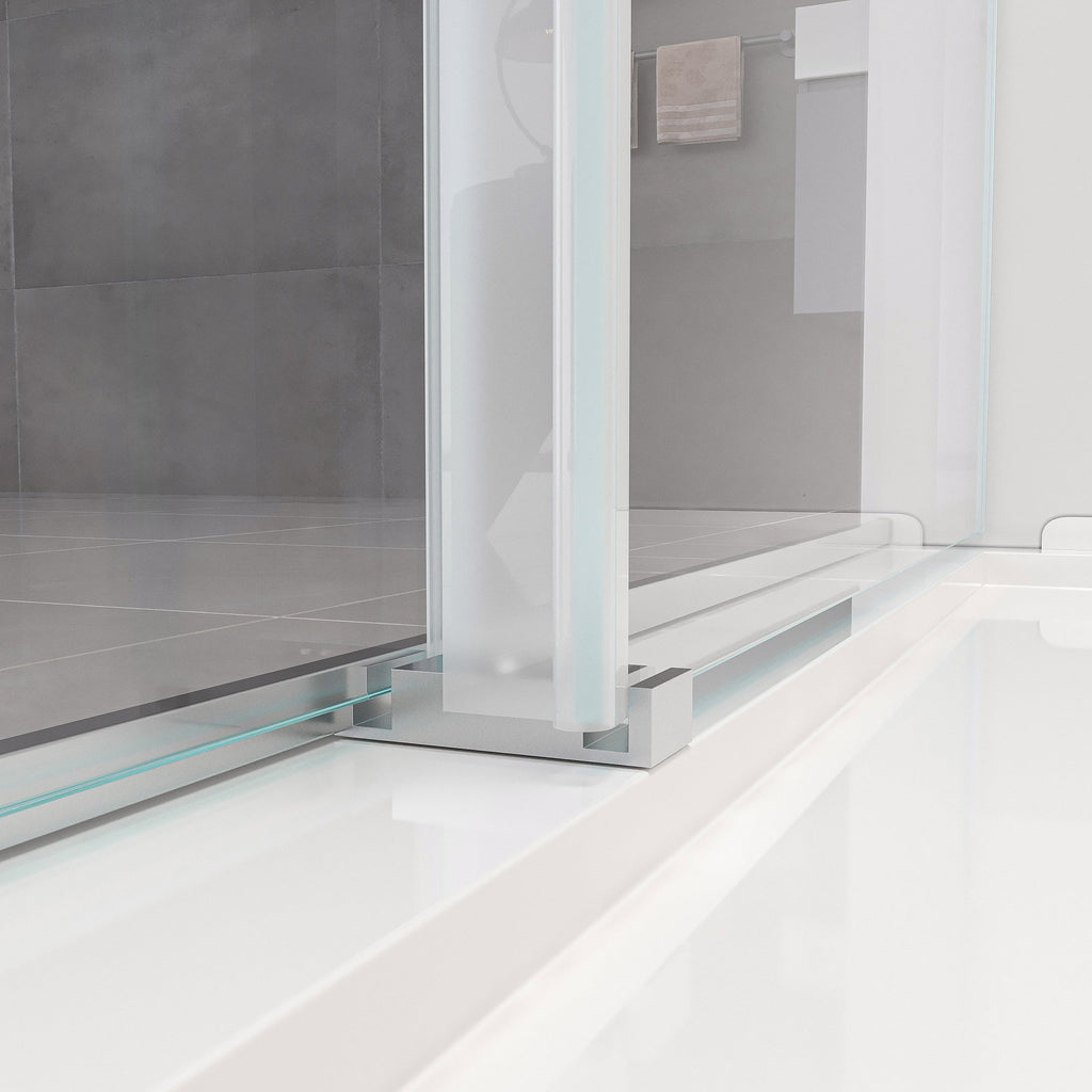 Double Sliding Frameless Soft-Close Shower Door with Brushed Nickel Finish