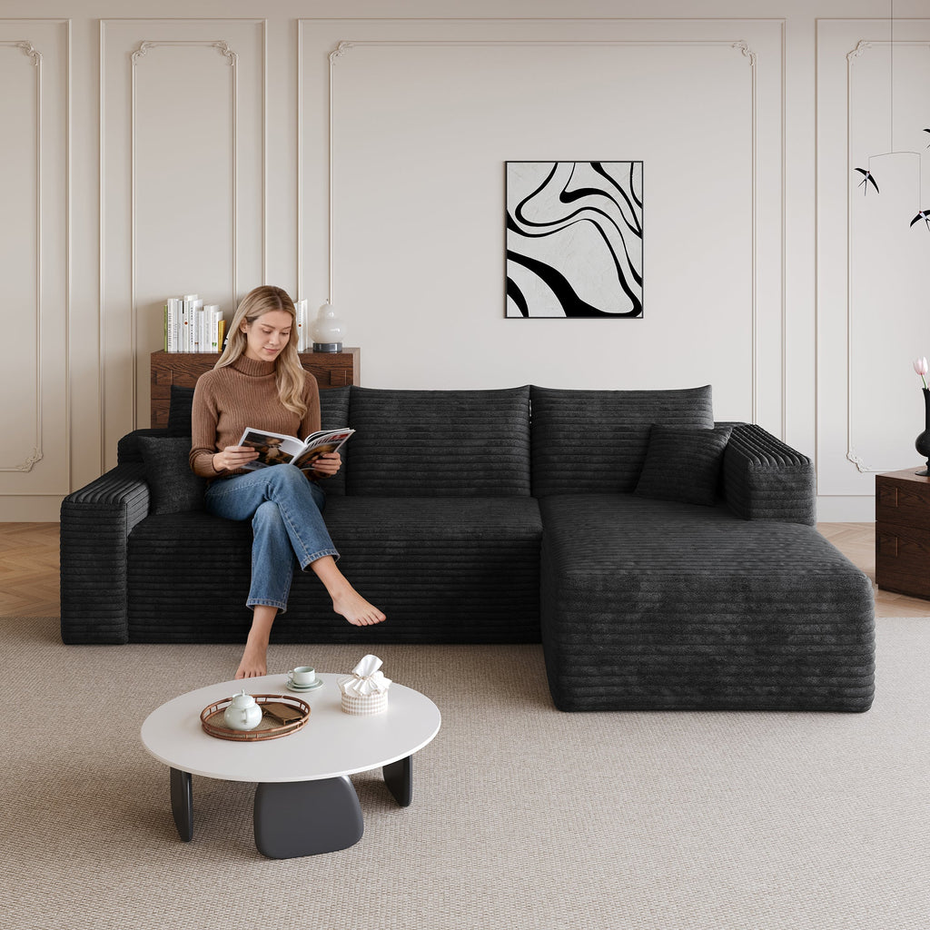 95" Cloud Sectional Sofa with Modern Minimalist Design - Black