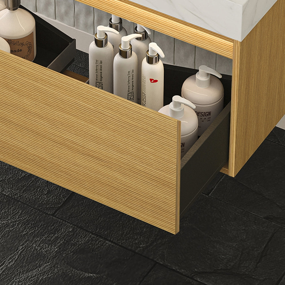 Nyah 36'' Wall-Mounted Bathroom Cabinet with Soft-Close Drawer - Light Woodgrain
