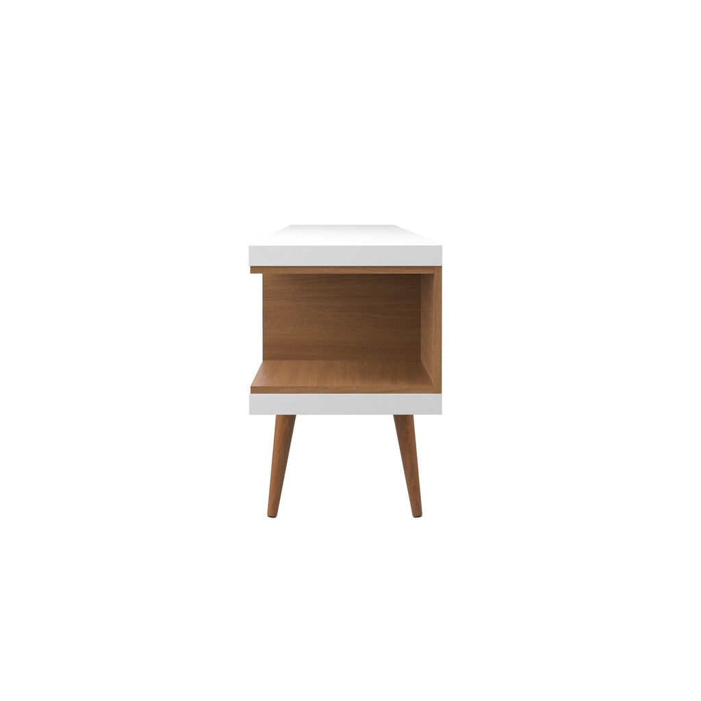 Mid-Century Modern TV Stand with Adjustable Storage - White