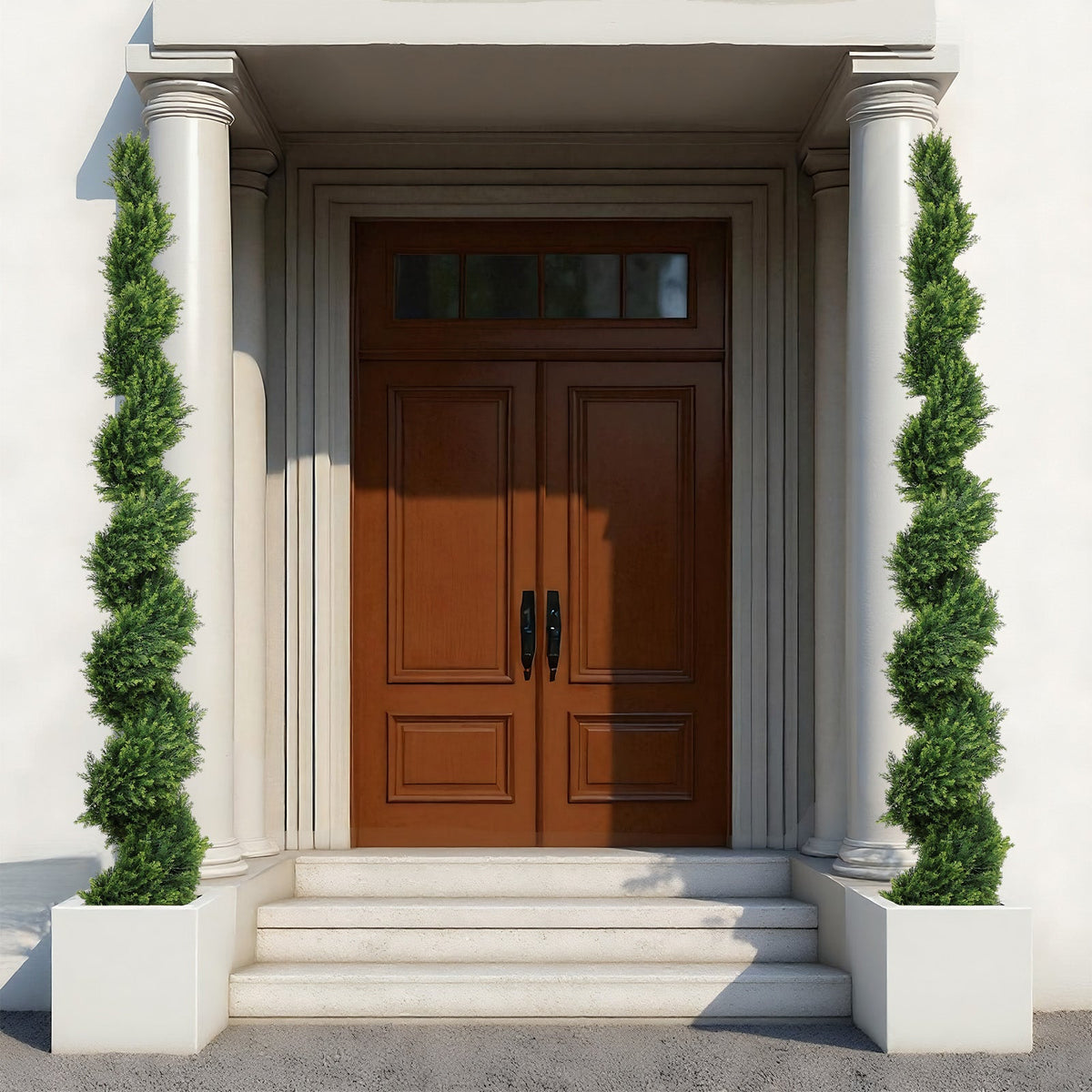 7FT Tall Artificial Cypress Pine Tree with Spiral Design - Two-Tone Green