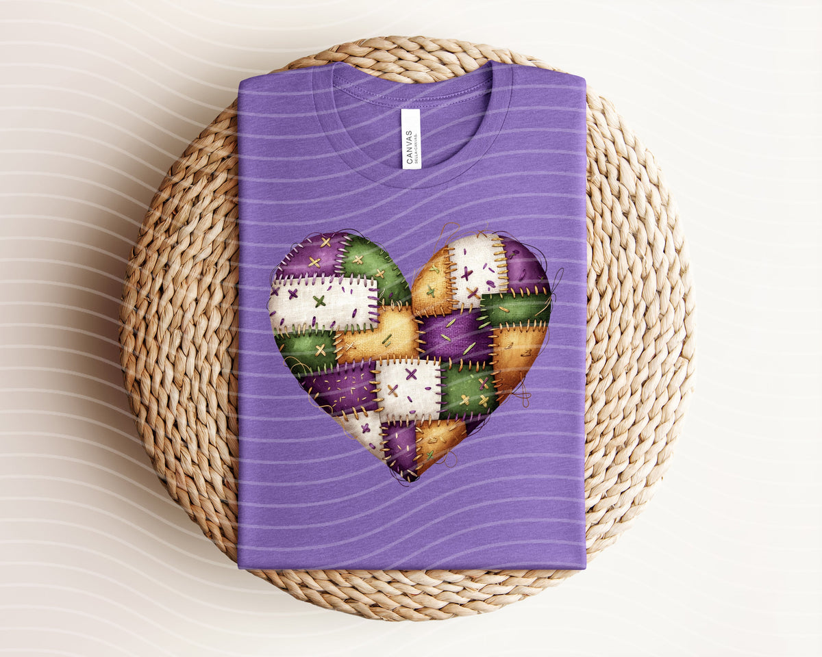 Patchwork Mardi Gras Heart Graphic Tee
