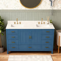 60" Solid Wood Bathroom Vanity with Double Sinks and Quartz Top - Blue