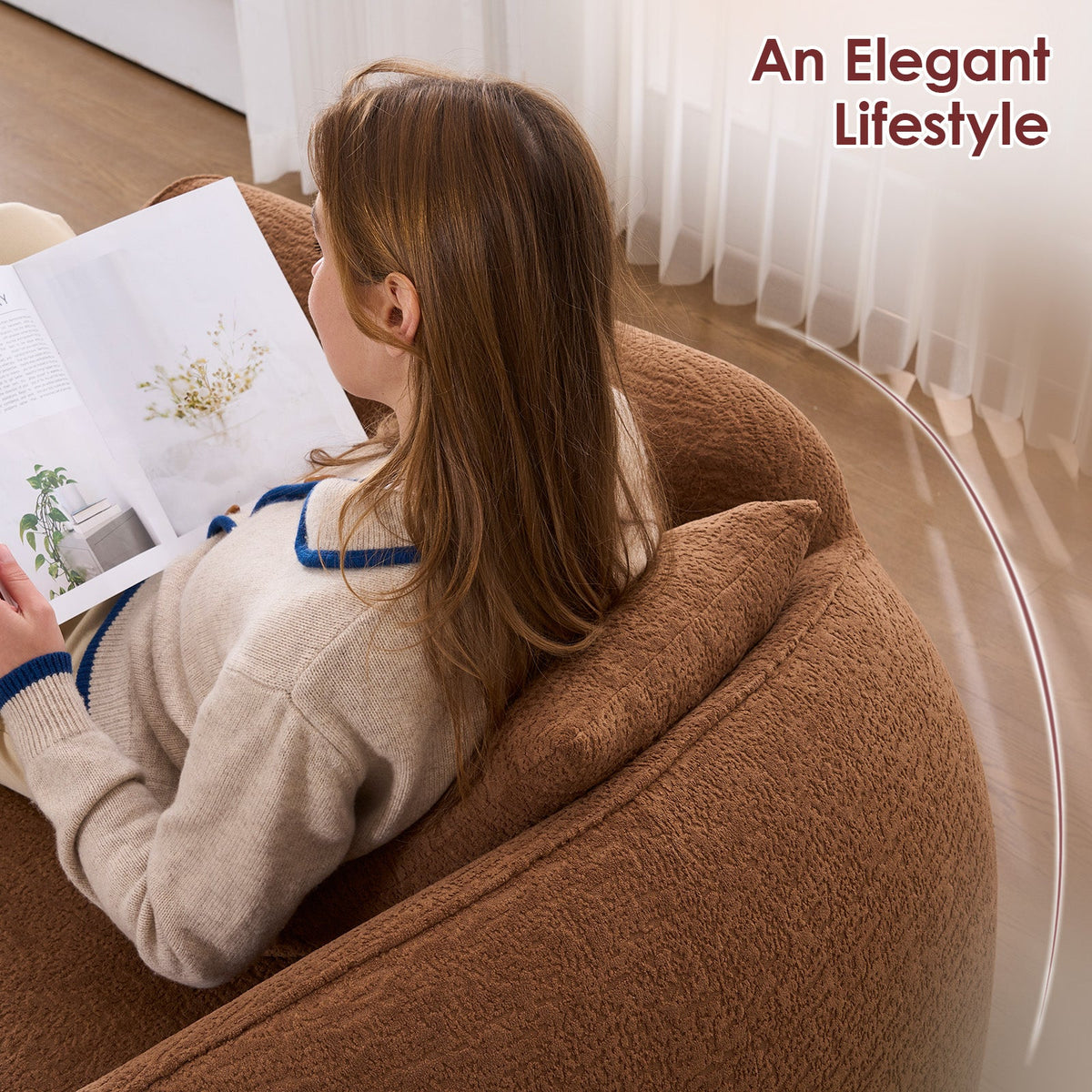Chenille Curved Chaise Longue Chair with Compression Cushion - Modern