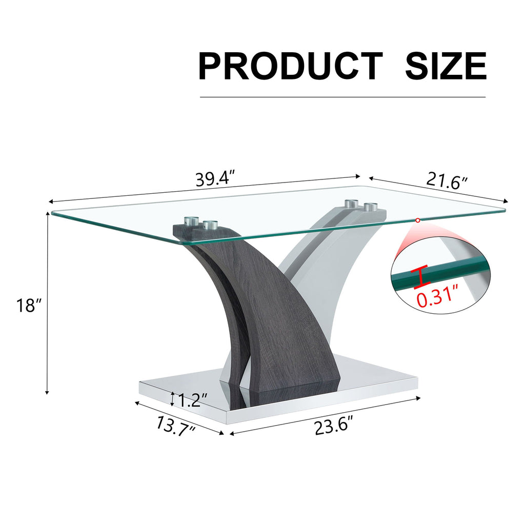 Rectangular Coffee Table with Tempered Glass Countertop - Gray