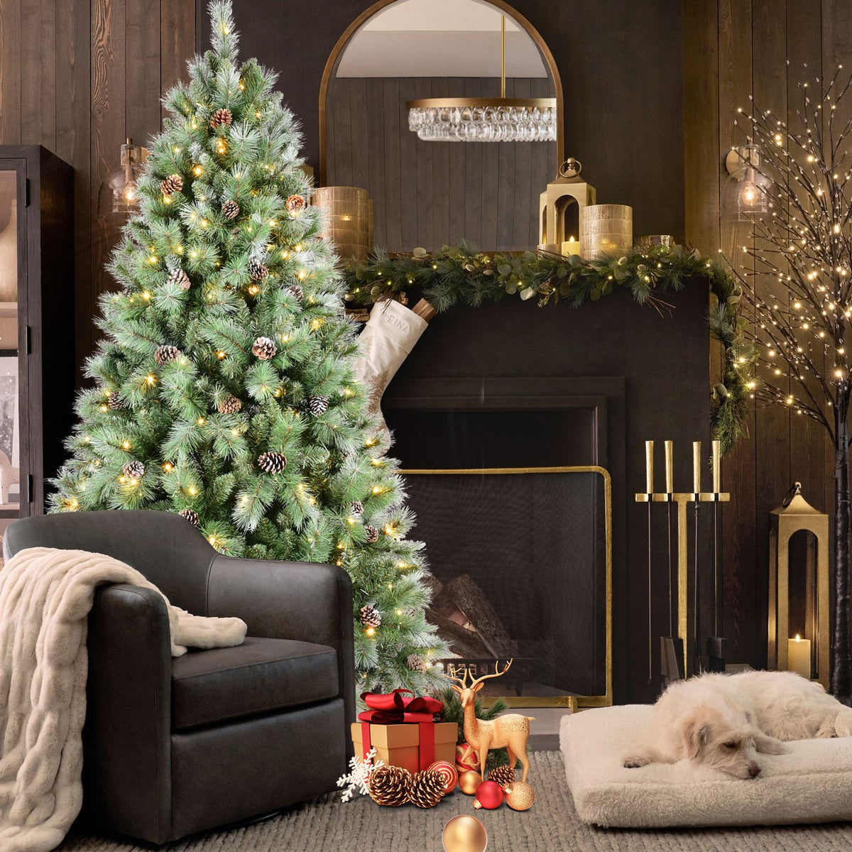 6FT Christmas Tree with 66 Pine Cones and Realistic Branches - Green