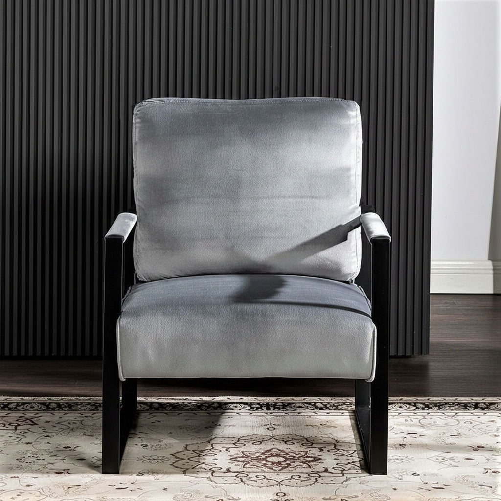 Classic Mid Century Modern Accent Chair With Durable Square Metal Frame, Armchair