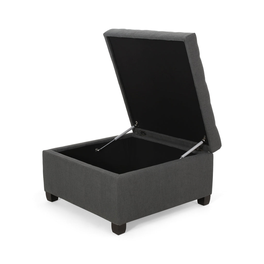 Upholstered Tufted Fabric Storage Ottoman with Hidden Storage - Dark Gray