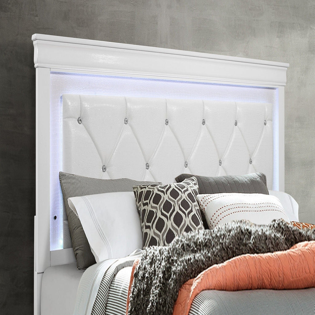 Panel Bed with LED Lighting and Tufted Headboard - White or Dark Gray