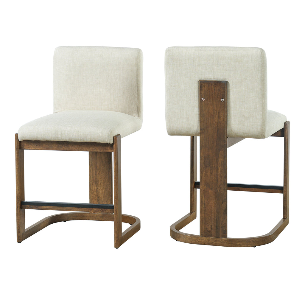 Modern Bar Stools Set of 2 with Plush Polyester Cushion - Walnut & Beige