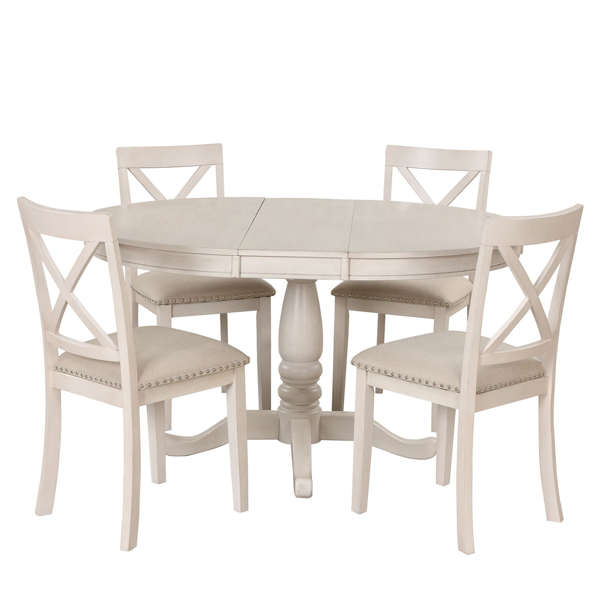 Modern Dining Table Set for 4 with Curved Back Chairs - Beige or Light Brown