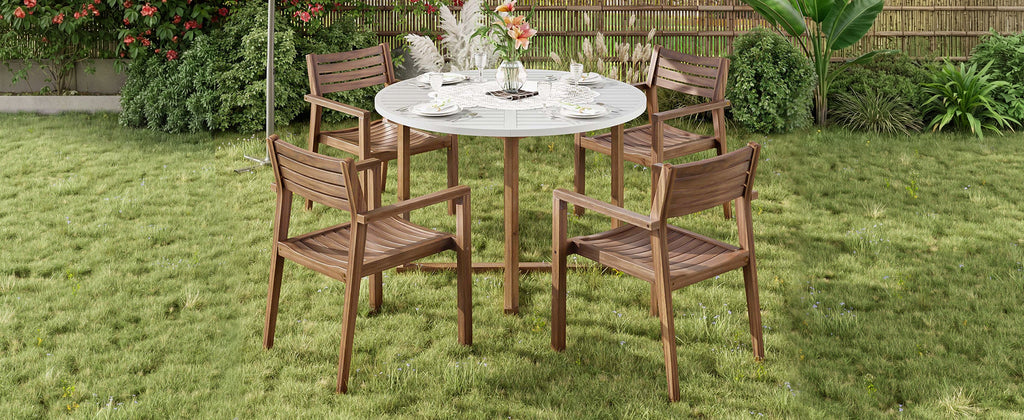 Acacia Wood Outdoor Dining Set with 47.2" Round Table - Natural