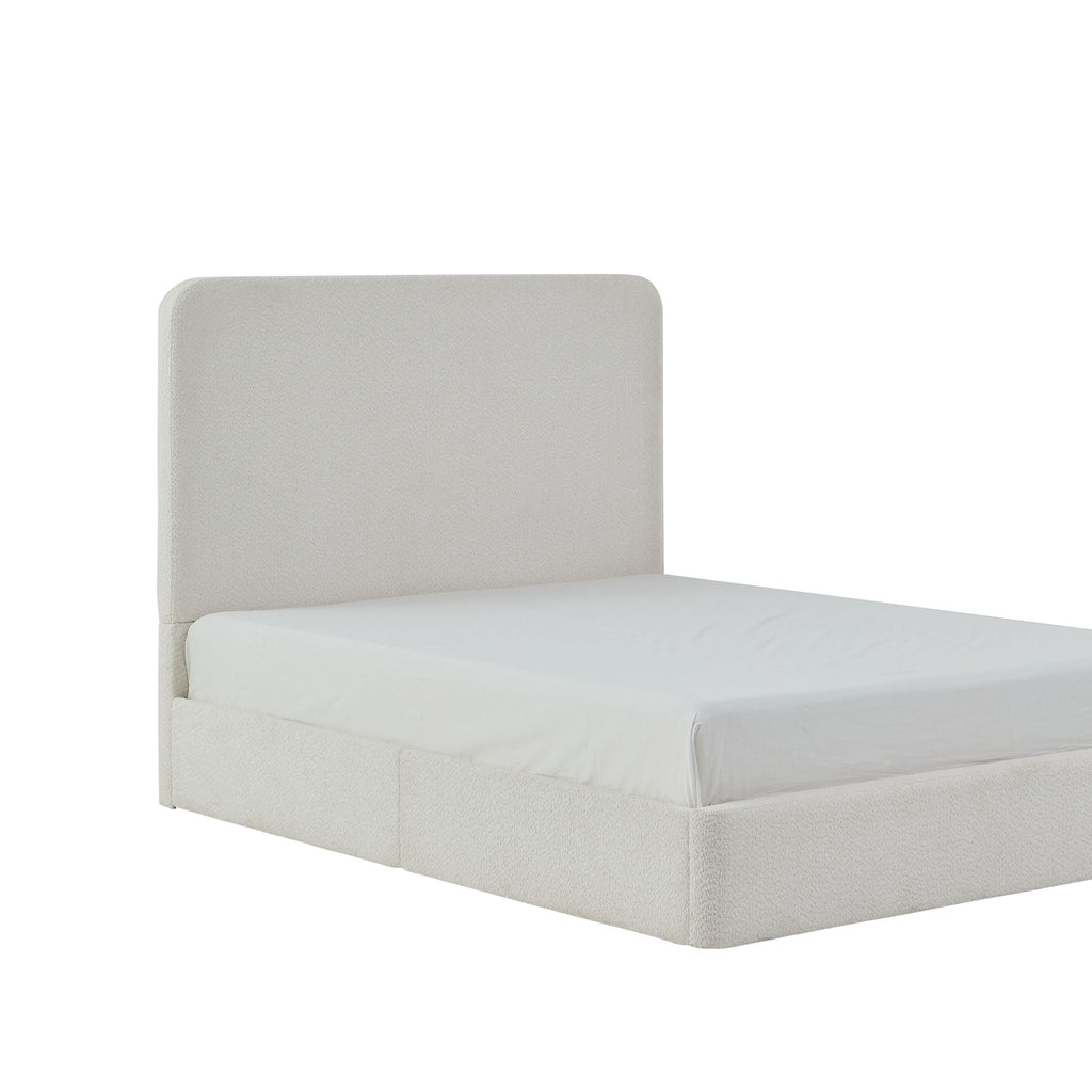 Tall Headboard Upholstered Bed with Metal Frame - King, White
