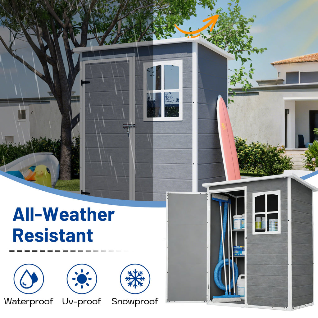 5x3ft Resin Shed with Weather-Resistant Resin - Gray
