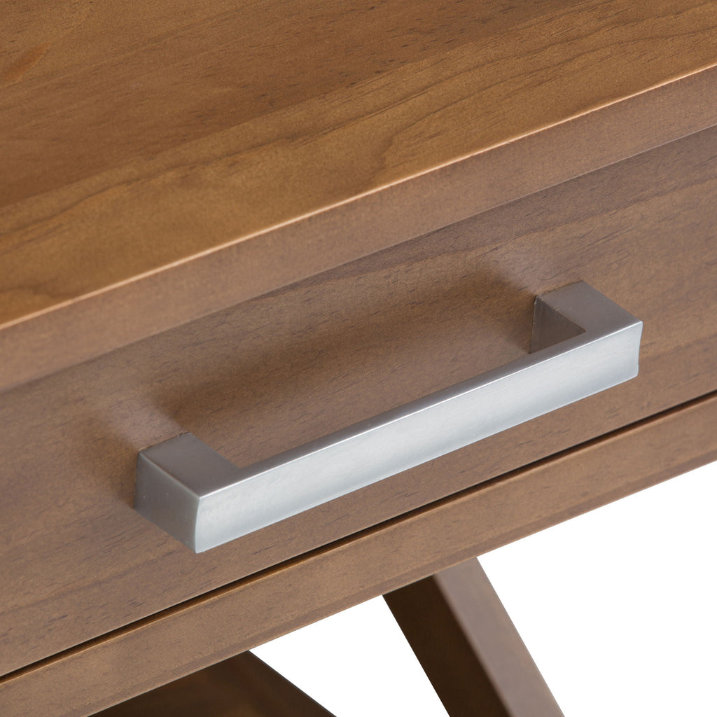 Medium Saddle Brown Solid Wood End Table with Drawer - Contemporary Style