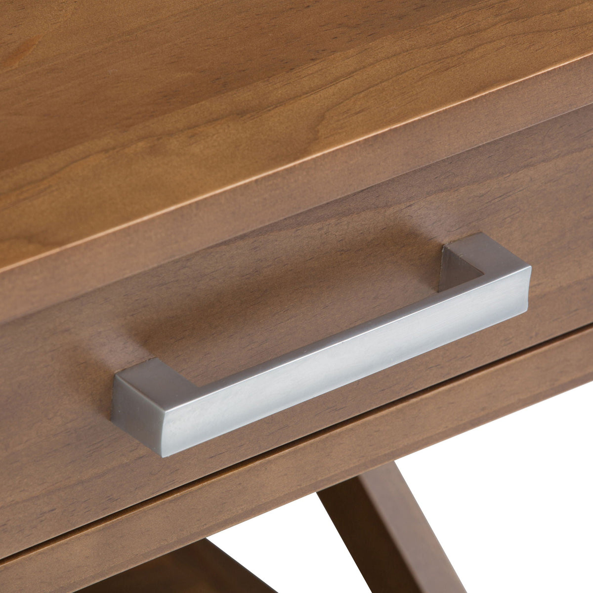 Medium Saddle Brown Solid Wood End Table with Drawer - Contemporary Style