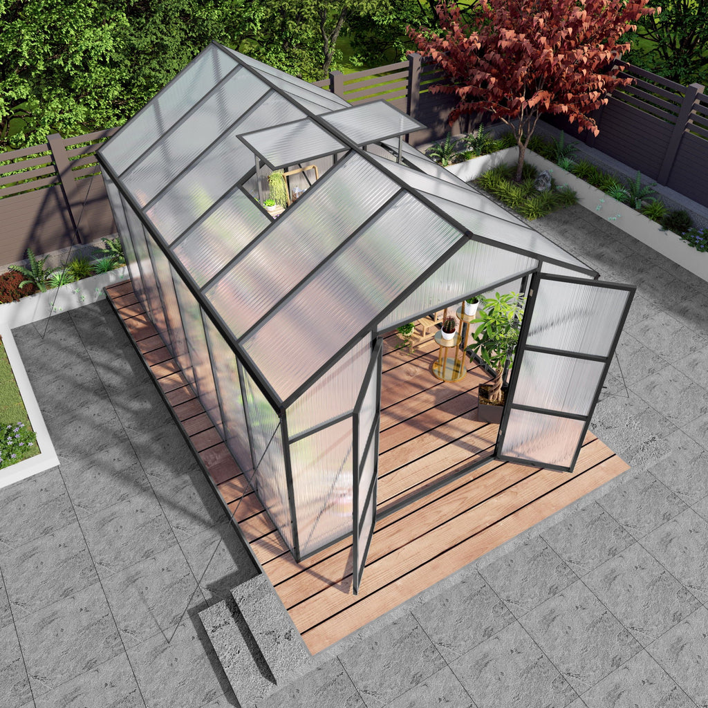 Gain Height Windproof Greenhouse with Heavy-Duty Frame - Black