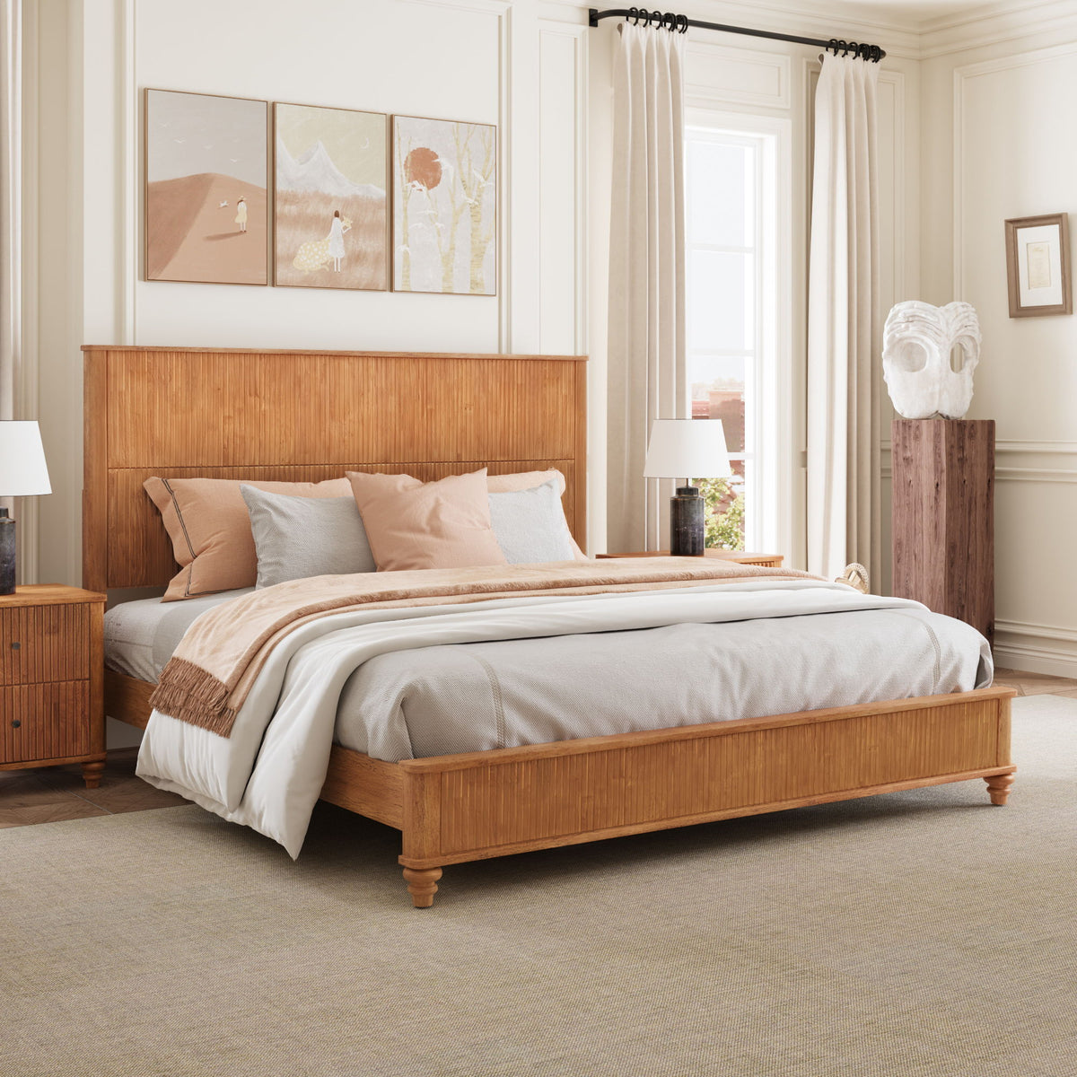 Platform Bed Frame with Tall Headboard - Solid Wood, Queen & King Sizes