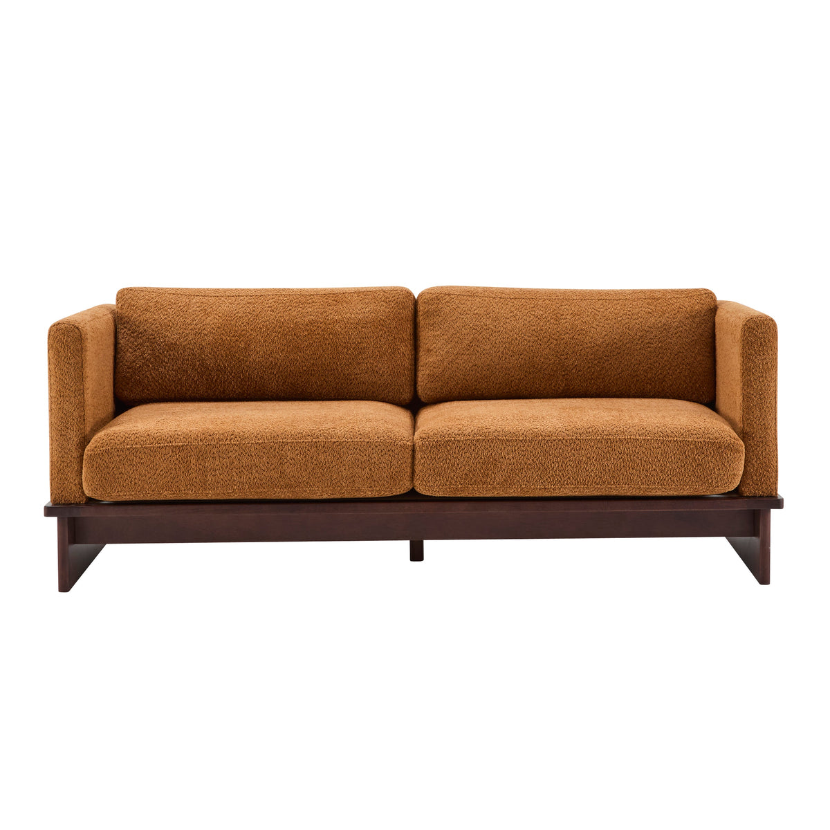 77 in. Boucle Sofa with Solid Wood Base - Modern 3 Seater, Camel
