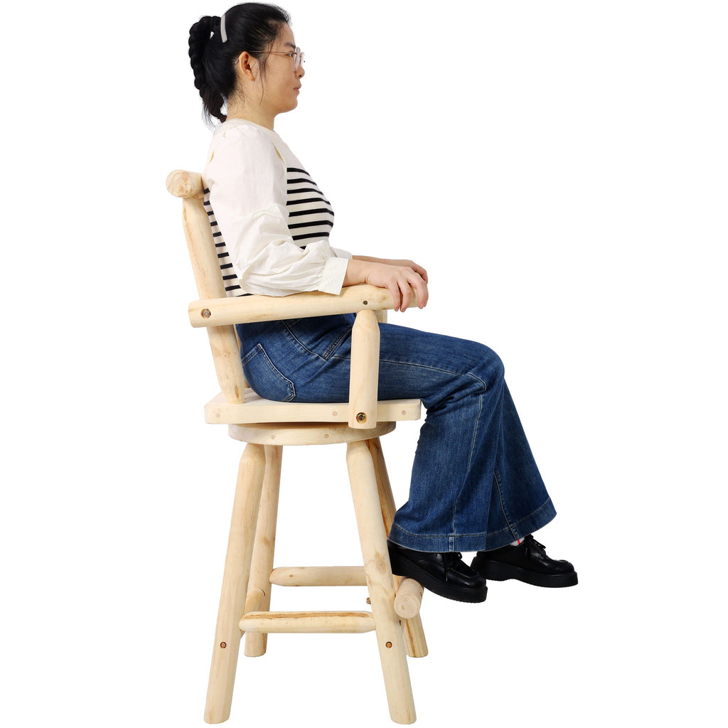 Rustic Bar Stool with Wide Armrest and 360° Swivel - Dark Brown or Light Brown