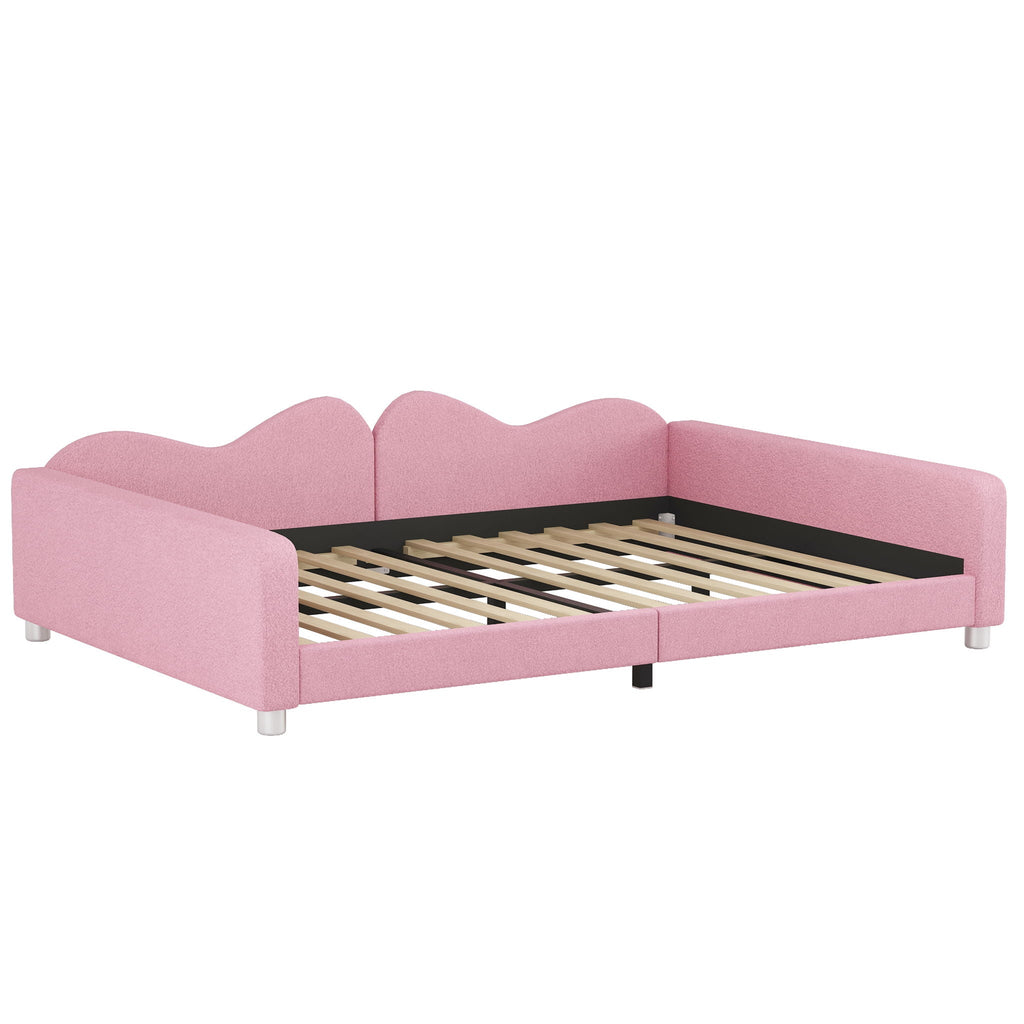 Upholstered Daybed with Cloud-Shaped Backrest - Full Size, Sherpa Fabric