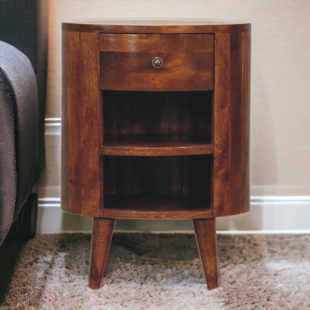 Solid Wood Cortez Nightstand with Drawer and Open Storage - Chestnut Finish