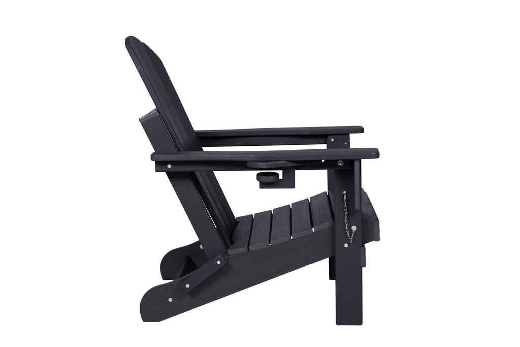 Folding Adirondack Chair with Side Table, 3-Piece Set - Black Wood Texture