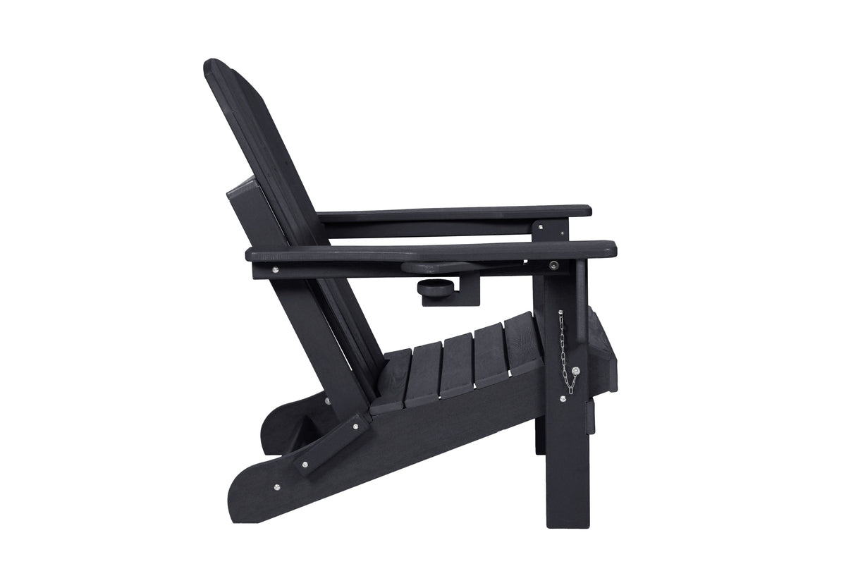 Folding Adirondack Chair with Side Table, 3-Piece Set - Black Wood Texture