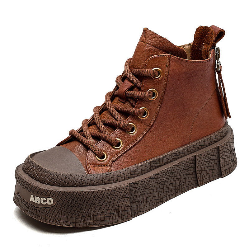 Back Zip Cowhide Ankle Boots