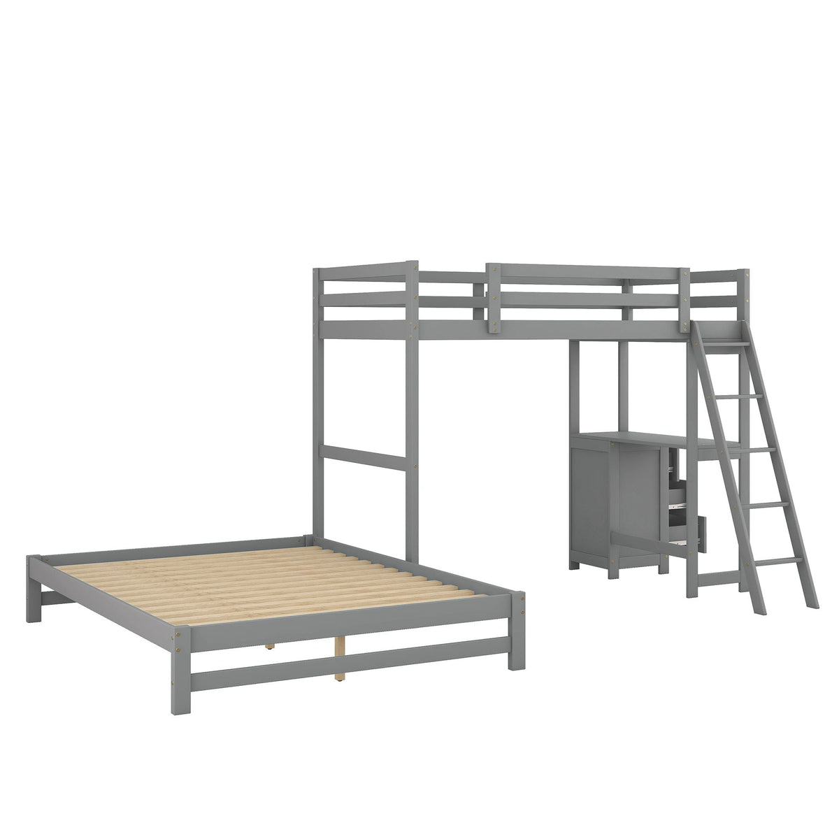 Bunk Bed with Built-In Desk and 3 Drawers - Twin over Full
