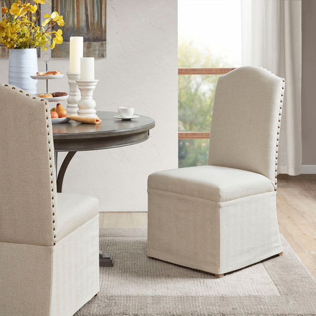 Dining Chair With Skirts Set of 2 with Solid Wood Frame - Beige