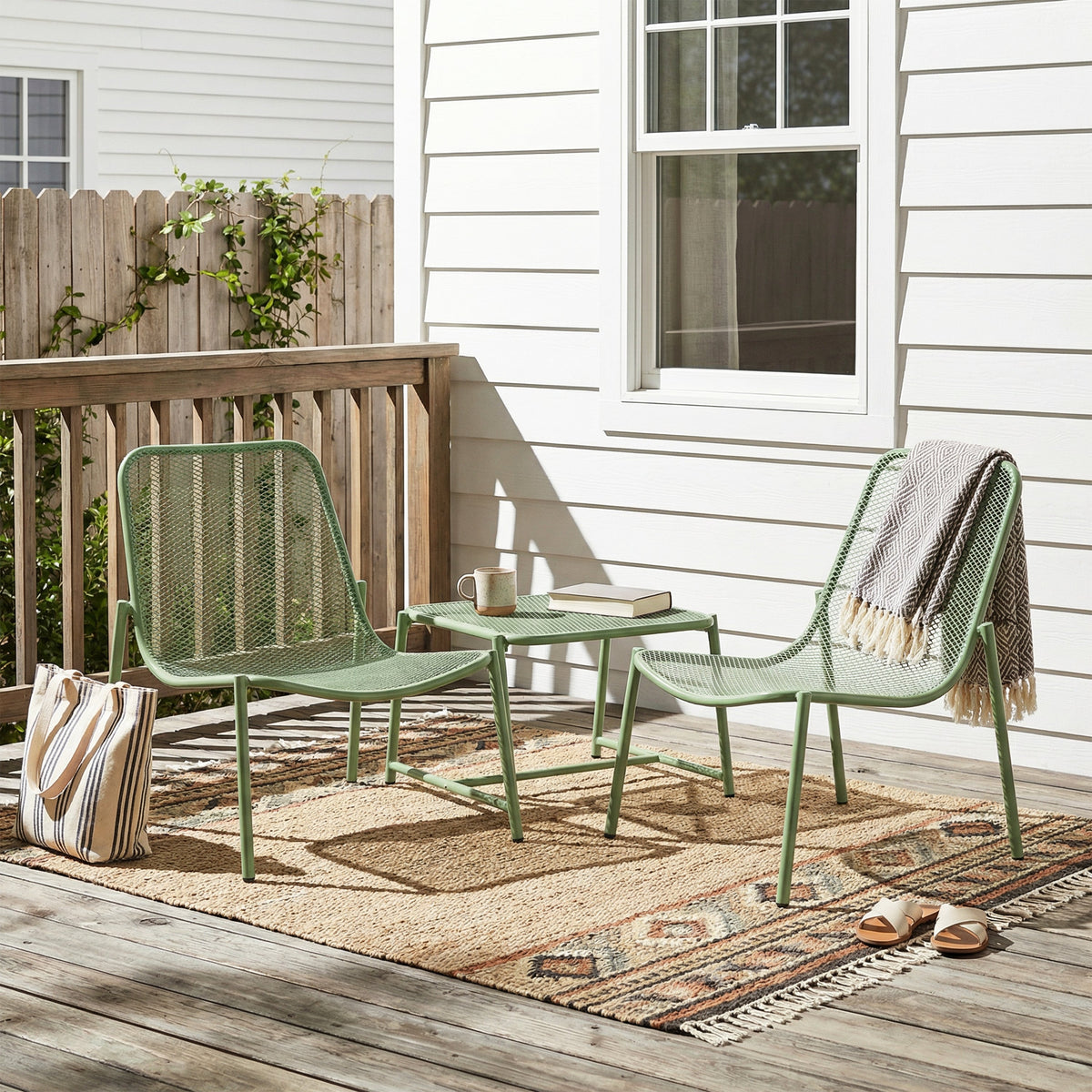 Kincaid Outdoor 3-Piece Conversation Set with Iron Frame - Matte Green, Navy Blue, or White