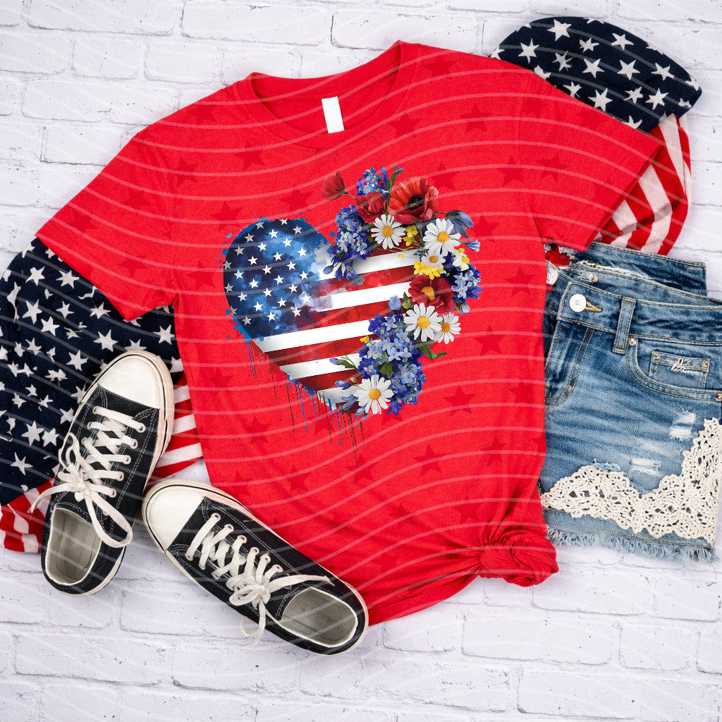 Floral Flag Heart Graphic Tee
