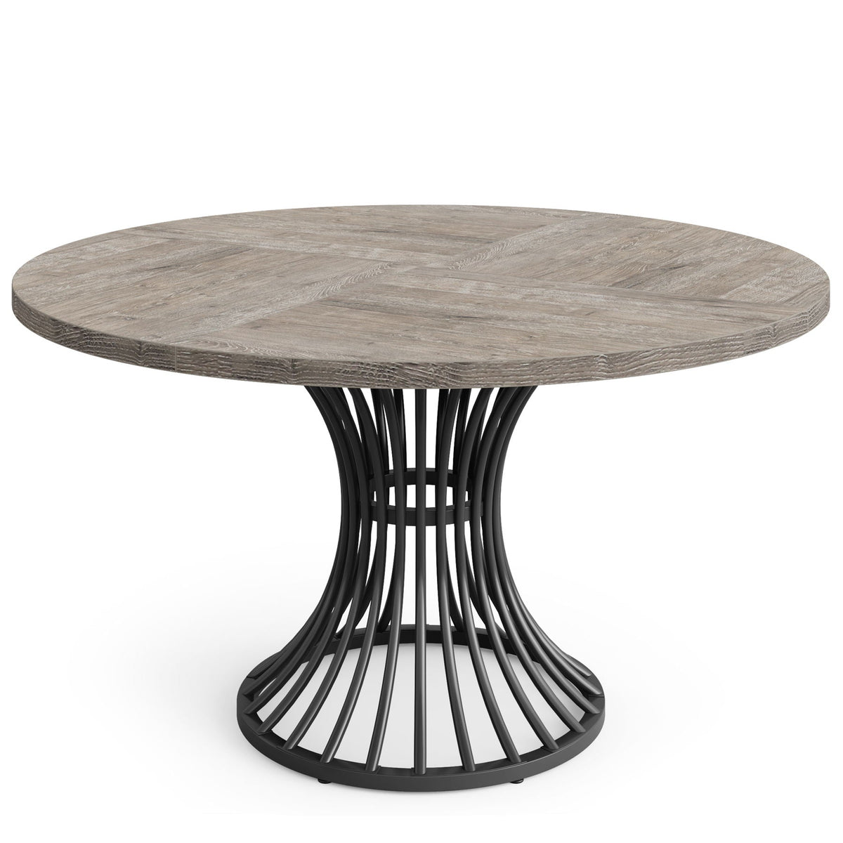 Round Dining Table for 4–6 with Sculpted Metal Base - Gray/Black