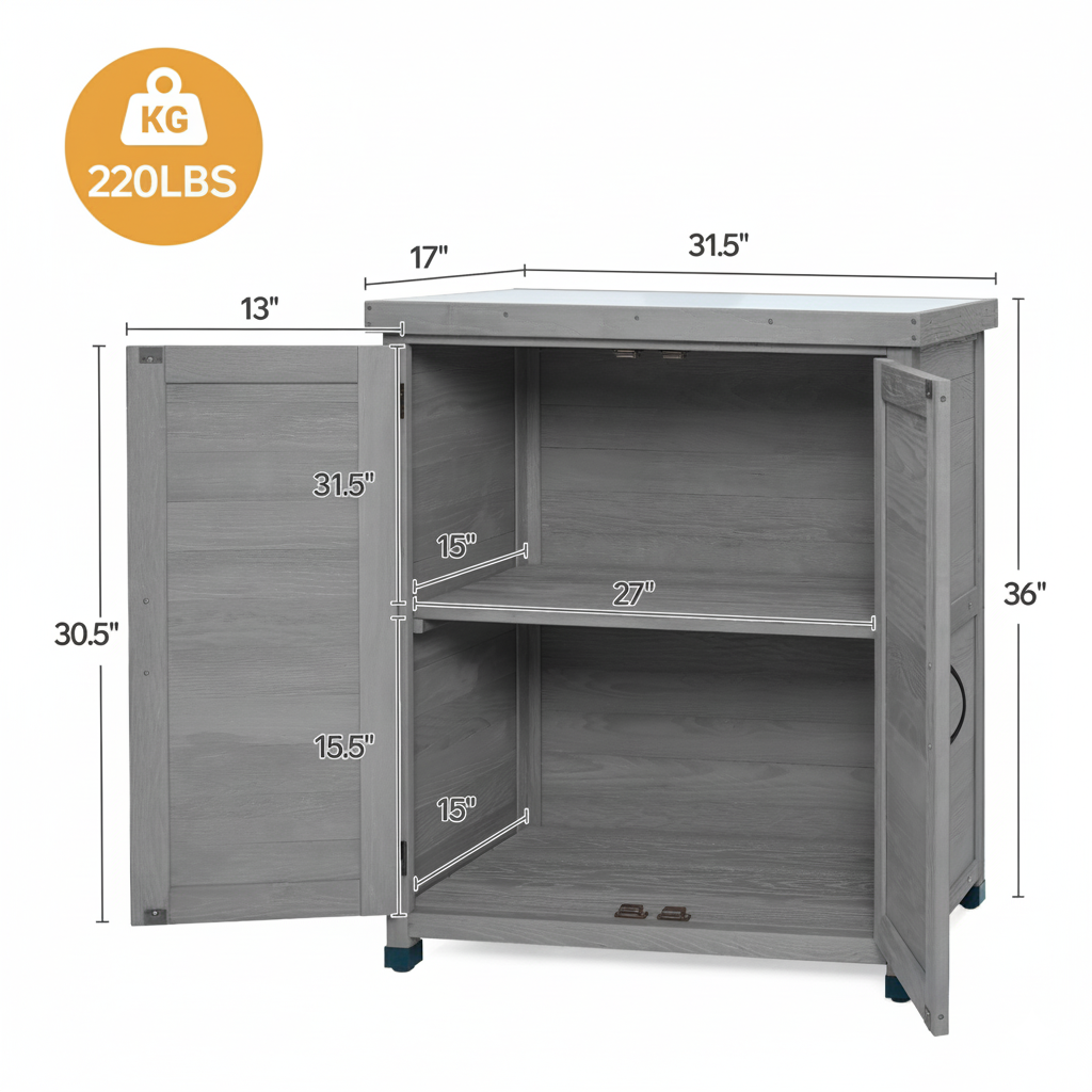 Potting Bench with Metal Top and Storage Cabinet - Solid Wood