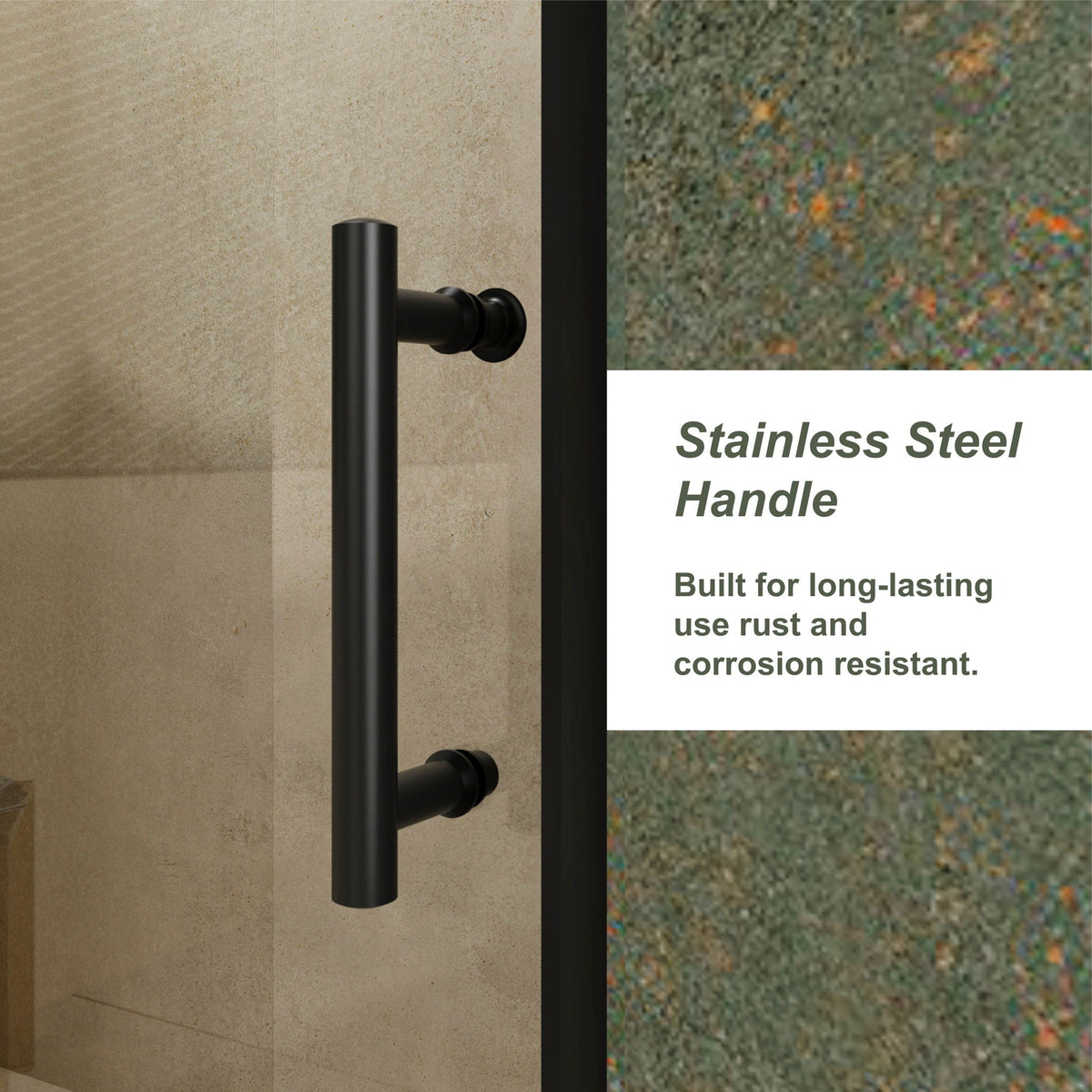 Single Sliding Shower Door with Stainless Steel Handle - Black